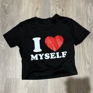 Black 'I Love Myself' Cropped T-Shirt